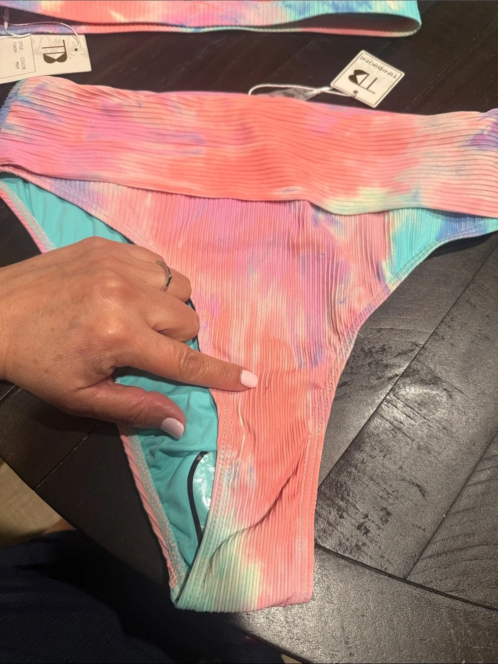 TiniBikini pink and blue tie-dye ribbed two-piece bikini set NWT Size L
